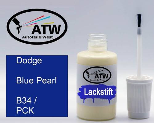 Dodge, Blue Pearl, B34 / PCK: 20ml Lackstift, von ATW Autoteile West.